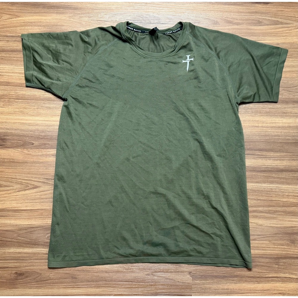 Three Nails Mens Olive Green Performance Training T-Shirt Raglan Gym Sz XL